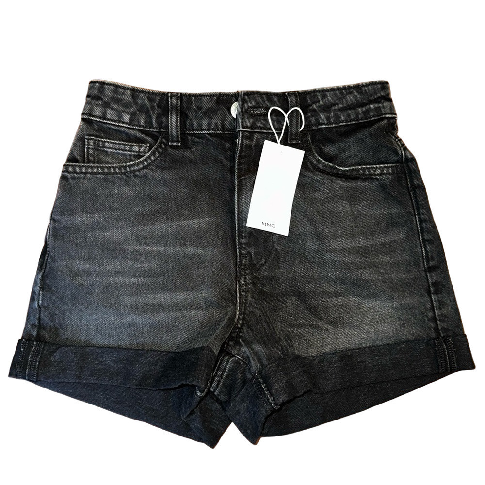 NWT MANGO MOM HIGH WAIST BLACK DENIM SHORTS